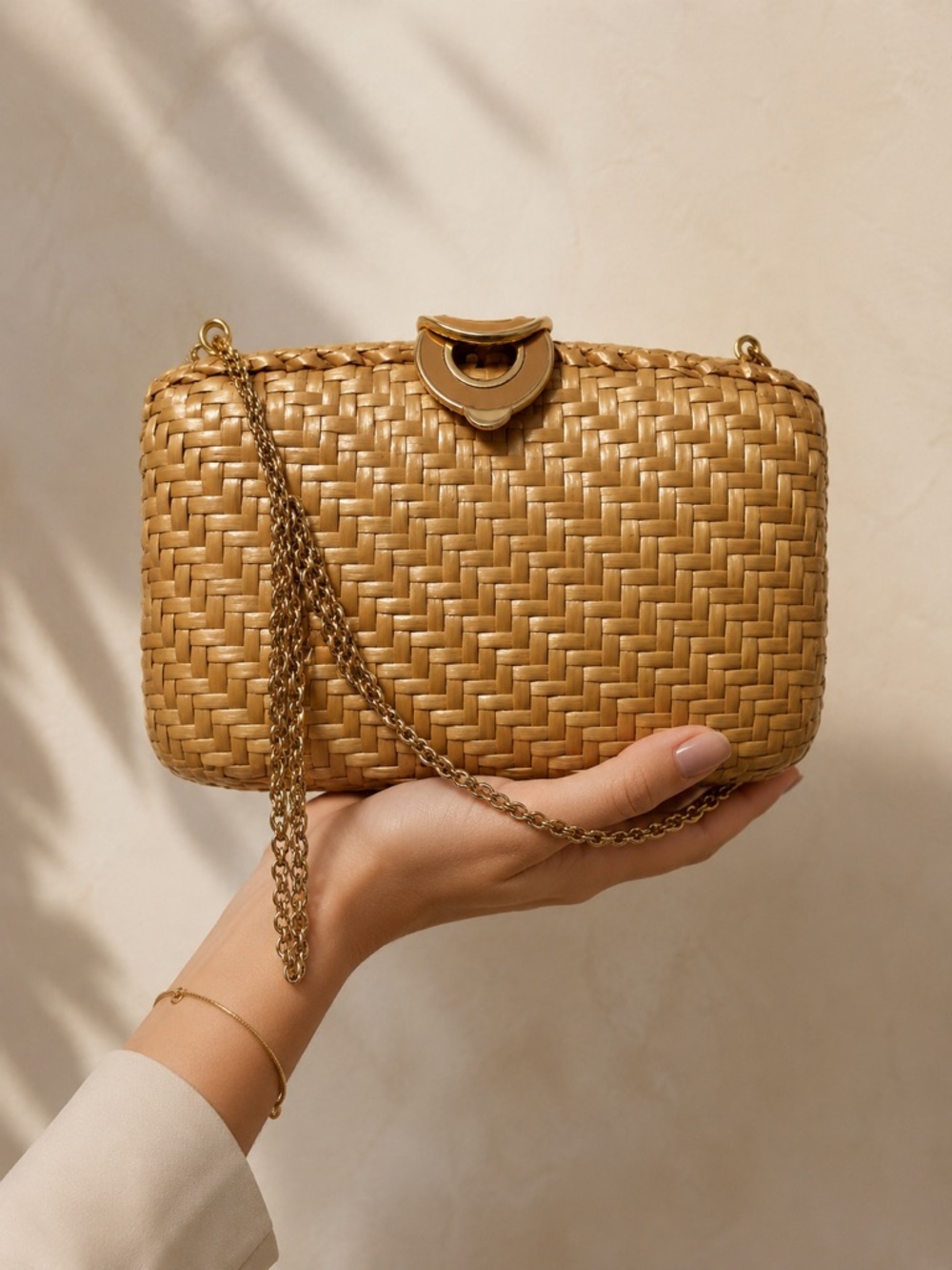 Vintage Rodo Italy Woven Structured Rattan Convertible Clutch / Shoulder Bag